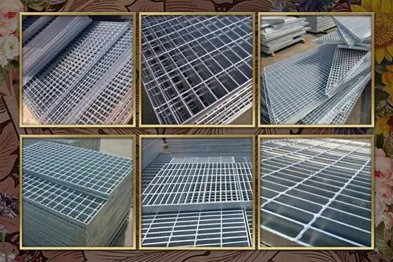 Close-up of grating walkway decking with kick plate edge and support structure in industrial plant