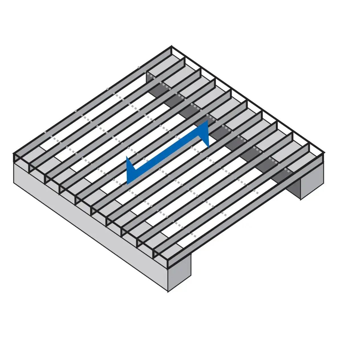 Stainless steel grating panel with bright brushed finish; indoor shot