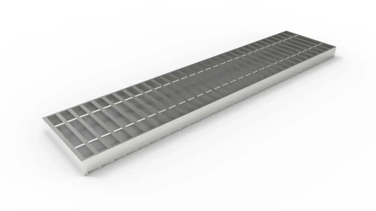 Welded steel bar grating close-up; galvanized; white studio background