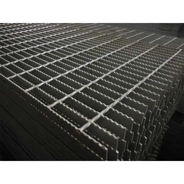 Rectangular galvanized welded grating panel; three-quarter view on white background
