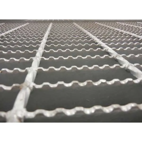 Rectangular galvanized welded grating panel; three-quarter view on white background