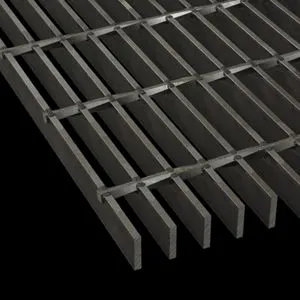 Rectangular galvanized welded grating panel; three-quarter view on white background