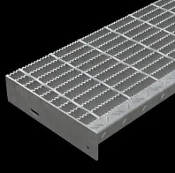 Rectangular galvanized welded grating panel; three-quarter view on white background