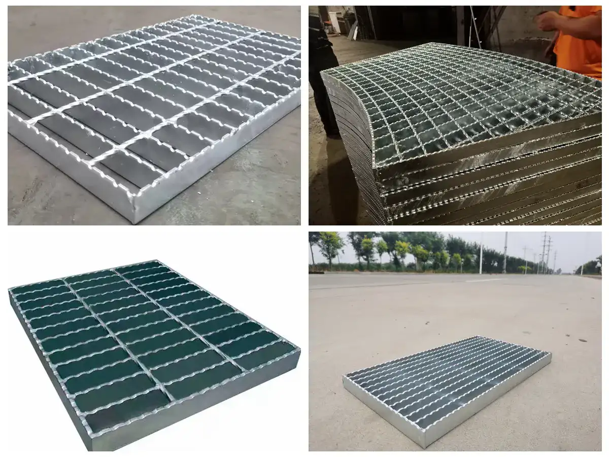 Rectangular galvanized welded grating panel; three-quarter view on white background