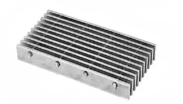 Welded steel bar grating with round cross rods; galvanized finish; three-quarter view on white background