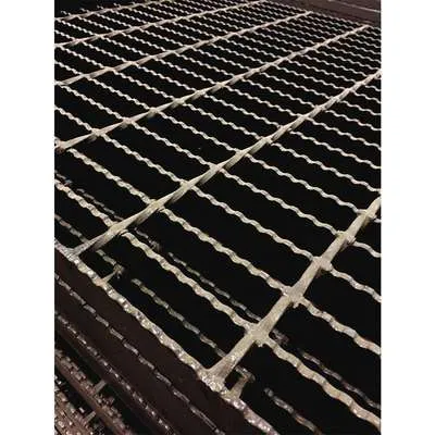 Rectangular galvanized welded grating panel; three-quarter view on white background