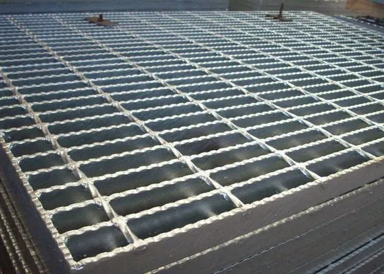 Rectangular galvanized welded grating panel; three-quarter view on white background