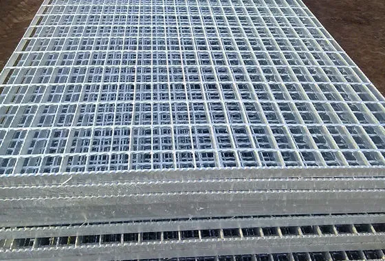 Rectangular galvanized welded grating panel; three-quarter view on white background
