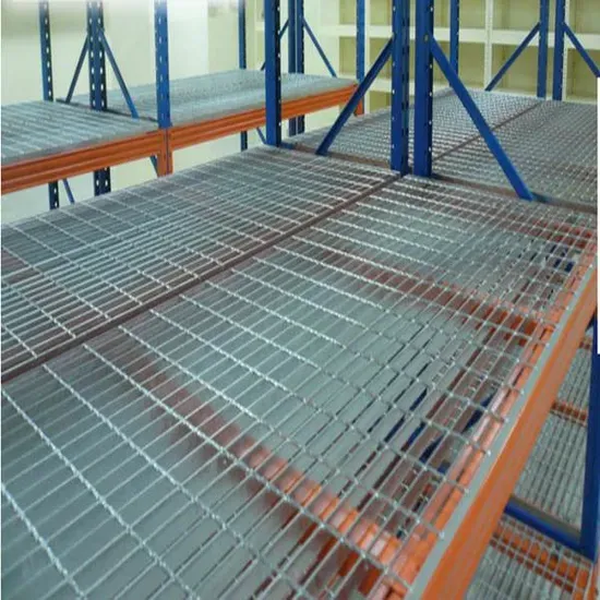 Rectangular galvanized welded grating panel; three-quarter view on white background
