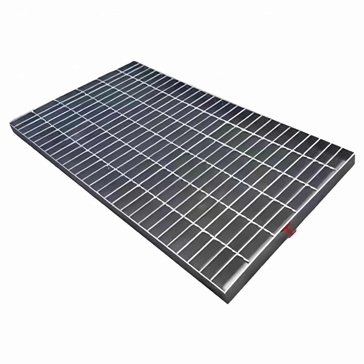 Rectangular galvanized welded grating panel; three-quarter view on white background