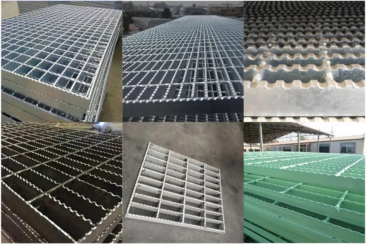 Rectangular galvanized welded grating panel; three-quarter view on white background