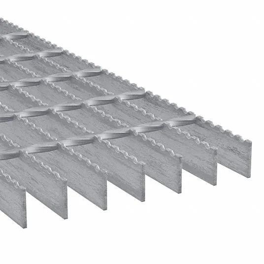 Rectangular galvanized welded grating panel; three-quarter view on white background