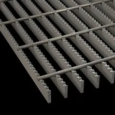 Rectangular galvanized welded grating panel with welded banding edge; three-quarter view on white background