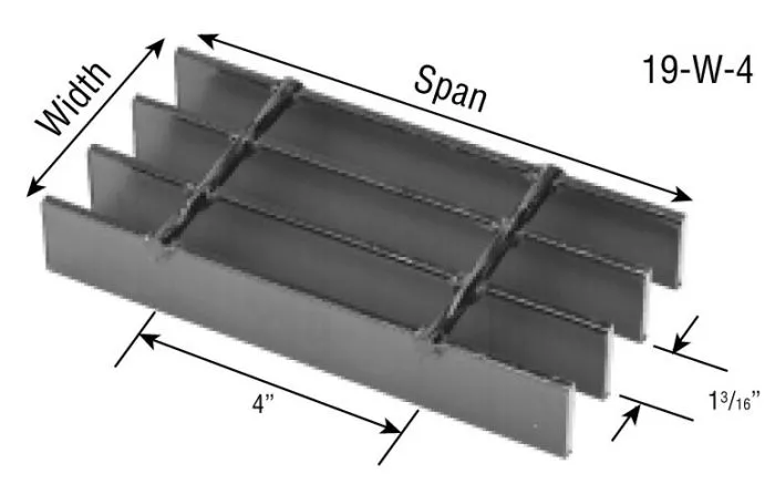 Rectangular galvanized welded grating panel with banded edge; three-quarter view on white background