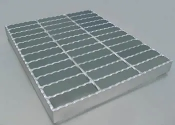 Rectangular galvanized welded grating panel; three-quarter view on white background