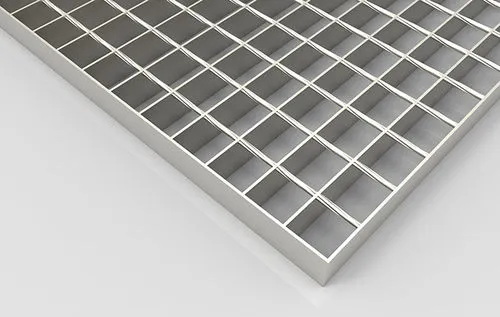 Welded steel bar grating close-up; galvanized; white studio background