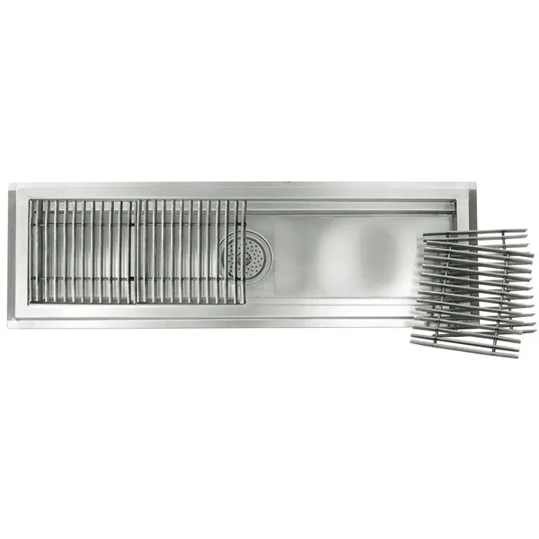 Welded steel bar grating close-up; galvanized; white studio background