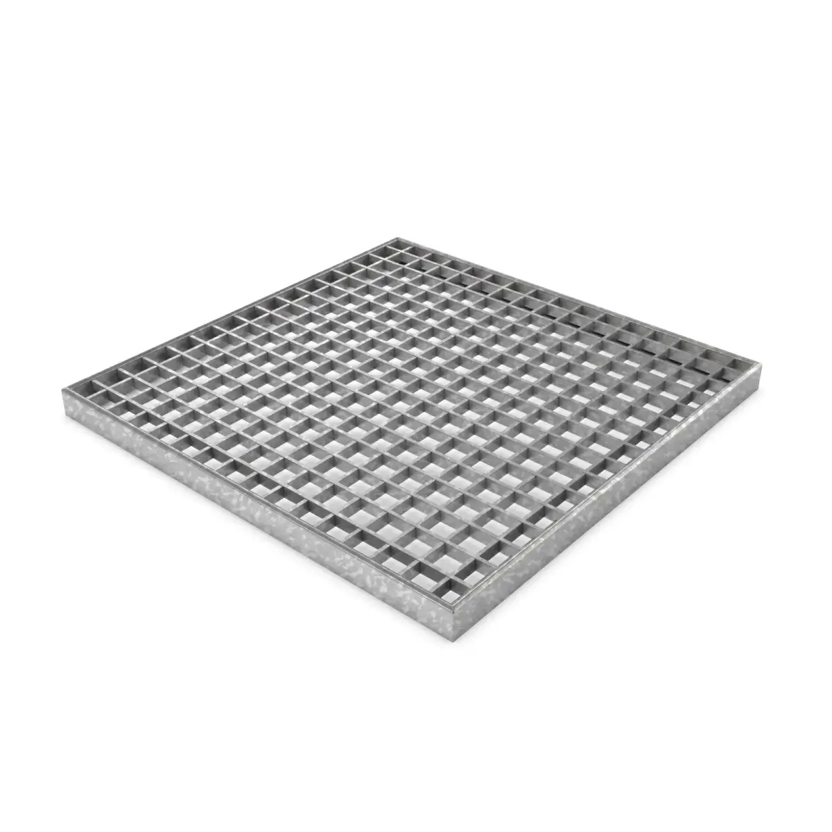 Serrated I-bar welded steel grating close-up with banded edge; crisp detail; neutral background