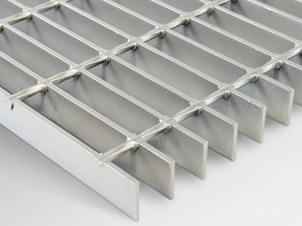 Galvanized grating close-up showing zinc spangle texture