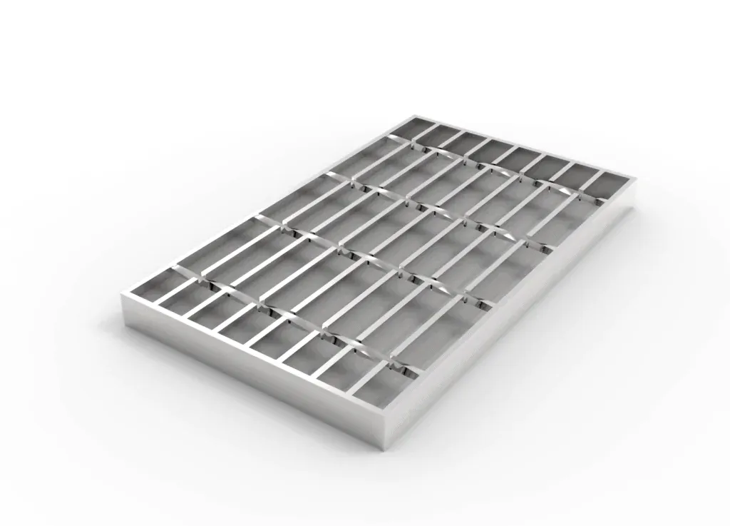 Welded steel bar grating close-up; galvanized; white studio background